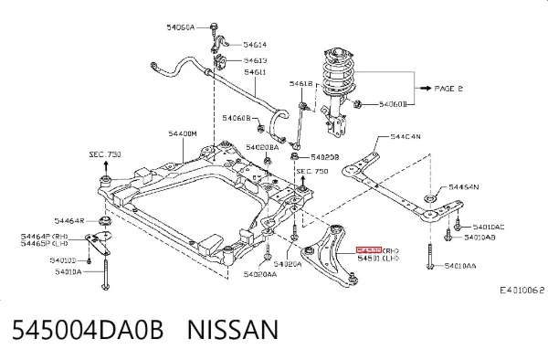 Braço oscilante inferior direito de suspensão dianteira 545004DA0B Nissan/Infiniti