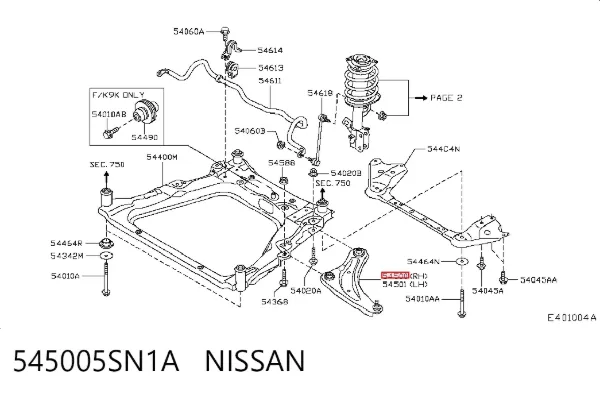 Braço oscilante inferior direito de suspensão dianteira 545005SN1A Nissan/Infiniti