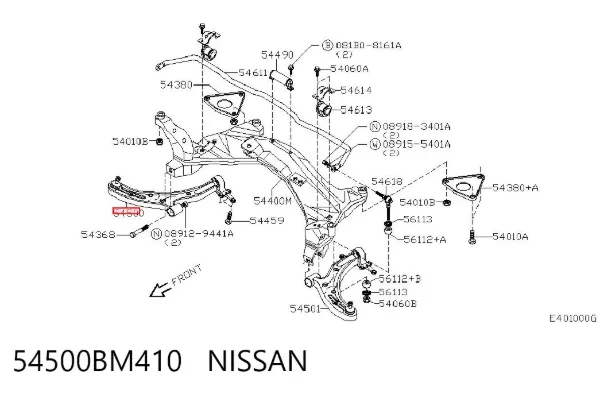 Braço oscilante inferior direito de suspensão dianteira 54500BM410 Nissan/Infiniti