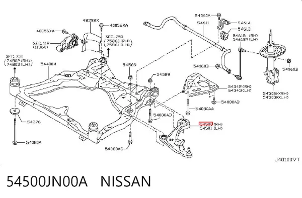 Braço oscilante inferior direito de suspensão dianteira 54500JN00A Nissan/Infiniti