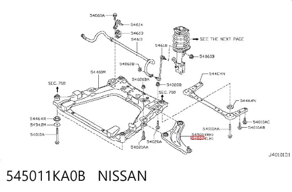 Braço oscilante inferior esquerdo de suspensão dianteira 545011KA0B Nissan/Infiniti