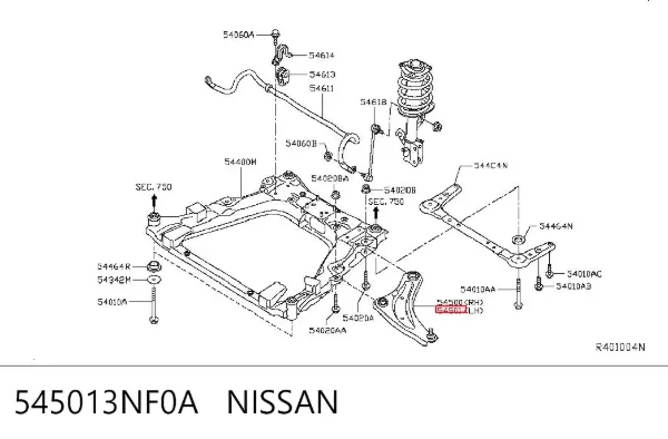 Braço oscilante inferior esquerdo de suspensão dianteira 545013NF0A Nissan/Infiniti