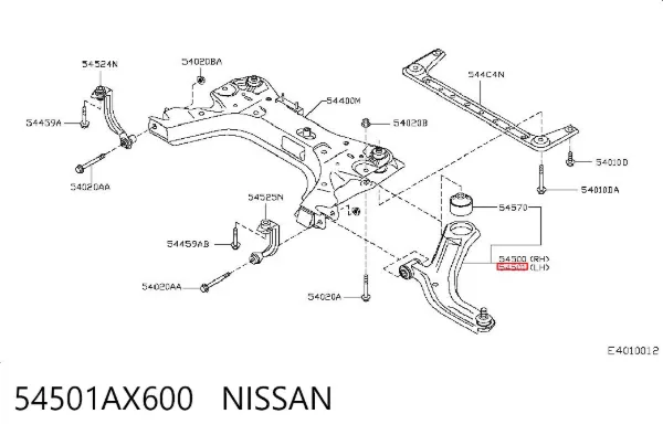 Braço oscilante inferior esquerdo de suspensão dianteira 54501AX600 Nissan/Infiniti