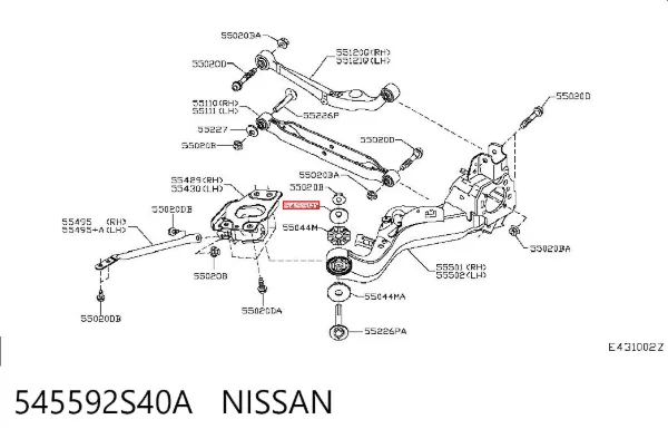 Arruela de parafuso de fixação de braço oscilante dianteiro inferior 545592S40A Nissan/Infiniti