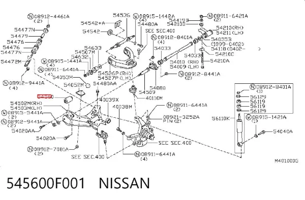 Bloco silencioso dianteiro do braço oscilante inferior 545600F001 Nissan/Infiniti