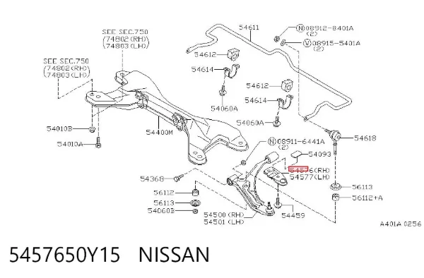 Consola traseira de fixação de braço oscilante dianteiro 5457650Y15 Nissan/Infiniti