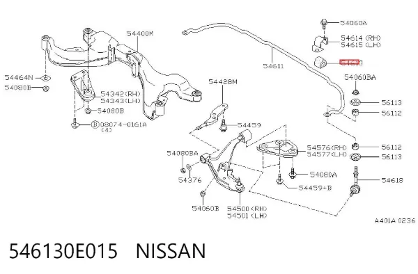 Bucha de estabilizador dianteiro 546130E015 Nissan/Infiniti