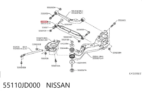 Braço oscilante inferior direito de suspensão traseira 55110JD000 Nissan/Infiniti