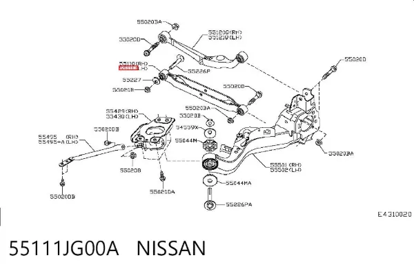 Braço oscilante inferior esquerdo de suspensão traseira 55111JG00A Nissan/Infiniti