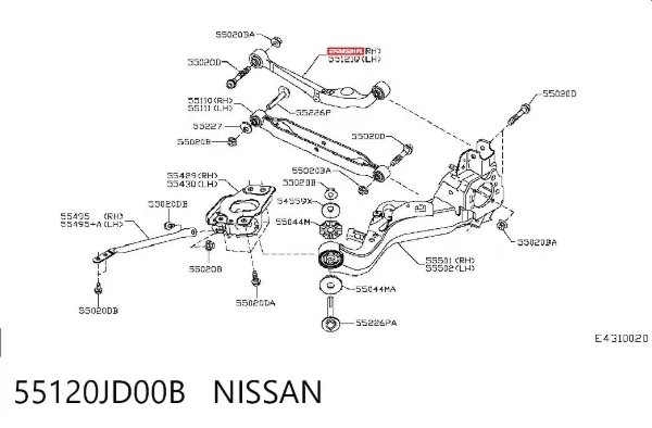 Braço oscilante superior direito de suspensão traseira 55120JD00B Nissan/Infiniti