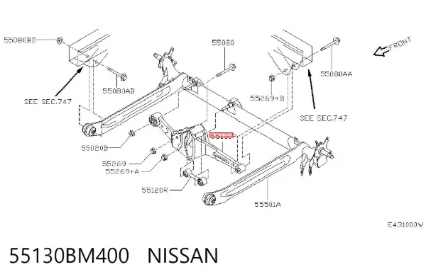 Barra traseira de estabilidade transversal 55130BM400 Nissan/Infiniti