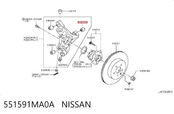 Bloco silencioso do pino de apoio traseiro 551591MA0A Nissan/Infiniti
