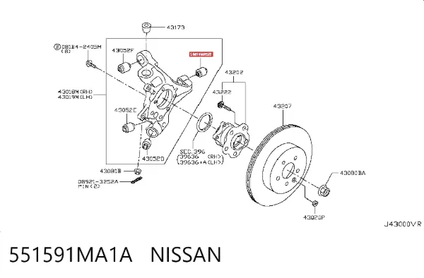 Bloco silencioso do pino de apoio traseiro 551591MA1A Nissan/Infiniti