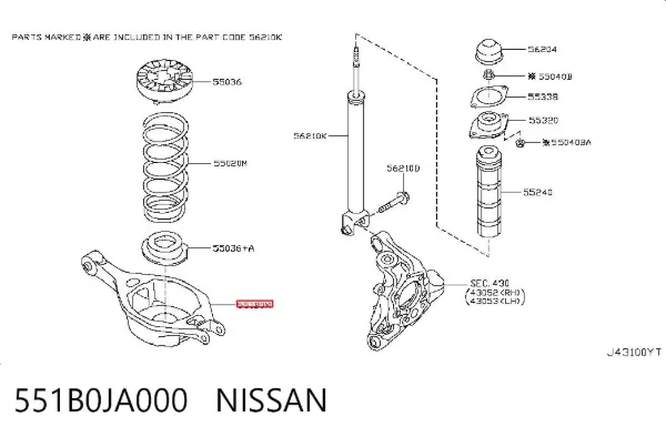 Braço oscilante inferior esquerdo de suspensão traseira/direita 551B0JA000 Nissan/Infiniti