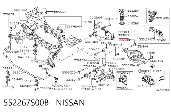 Parafuso de fixação do braço oscilante inferior traseiro, interno 552267S00B Nissan/Infiniti