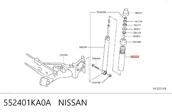 Pára-choque (grade de proteção) de amortecedor traseiro + bota de proteção 552401KA0A Nissan/Infiniti