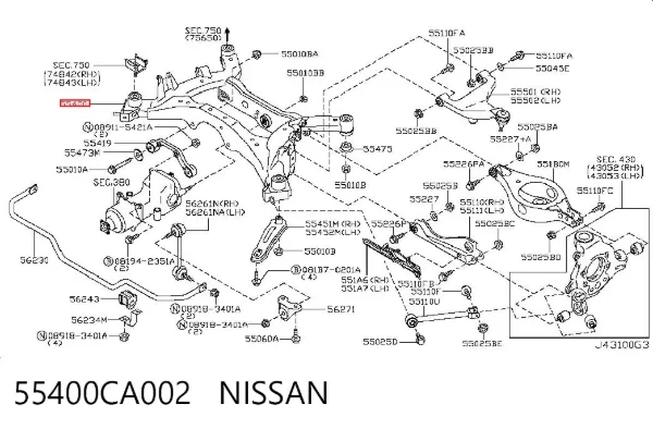 Viga de suspensão traseira (plataforma veicular) 55400CA002 Nissan/Infiniti