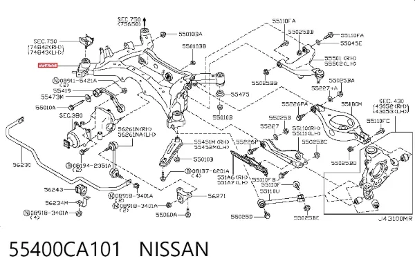 Viga de suspensão traseira (plataforma veicular) 55400CA101 Nissan/Infiniti