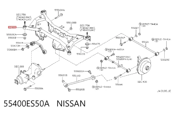 Viga de suspensão traseira (plataforma veicular) 55400ES50A Nissan/Infiniti