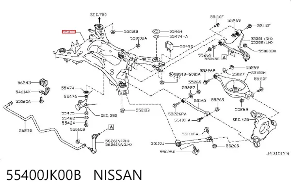 Viga de suspensão traseira (plataforma veicular) 55400JK00B Nissan/Infiniti