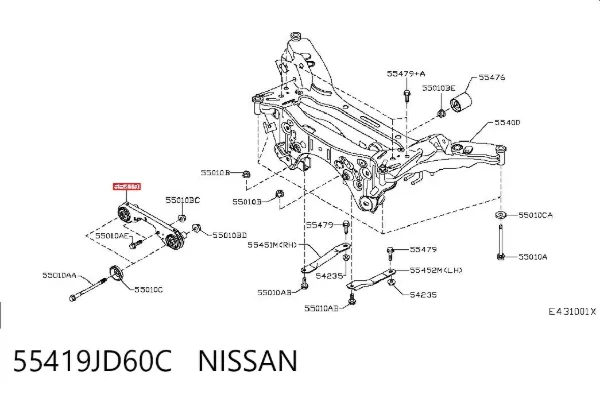 Consola (travessa) dianteira de redutor traseiro 55419JD60C Nissan/Infiniti