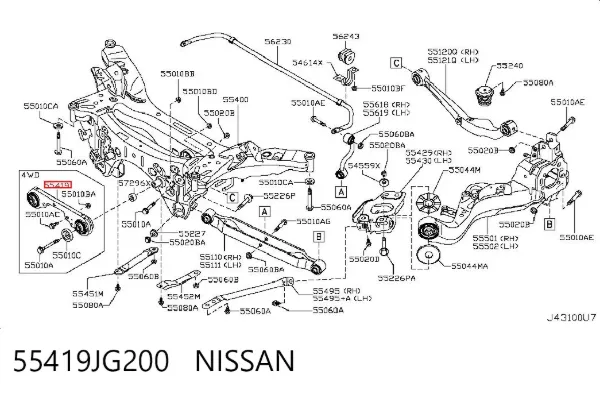 Consola (travessa) dianteira de redutor traseiro 55419JG200 Nissan/Infiniti