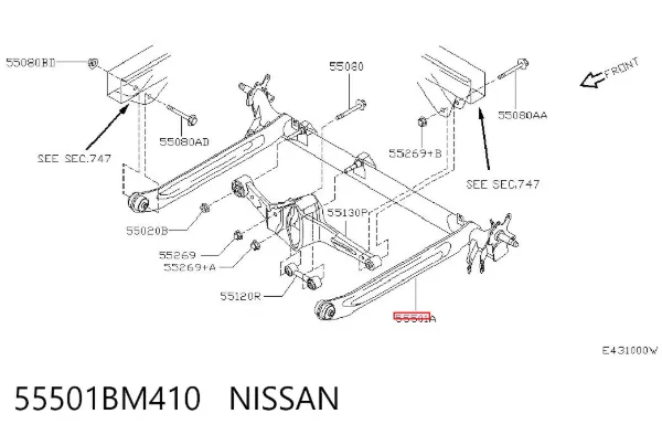 Viga de suspensão traseira (plataforma veicular) 55501BM410 Nissan/Infiniti