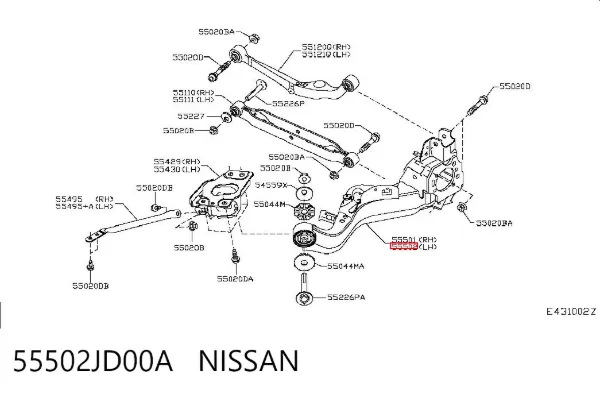 Braço oscilante (tração) longitudinal inferior esquerdo de suspensão traseira 55502JD00A Nissan/Infiniti