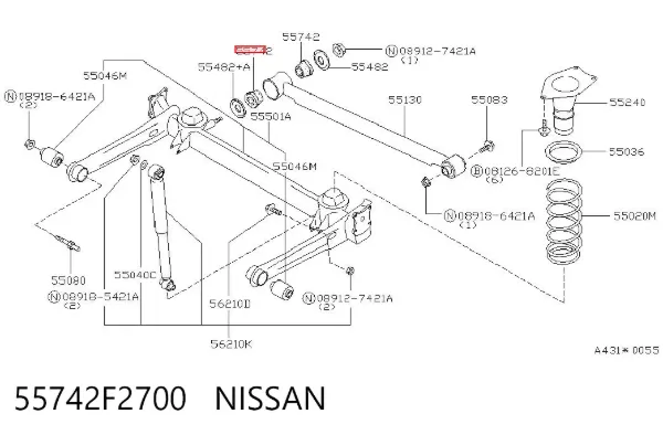 Bloco silencioso da barra Panhard (de suspensão traseira) 55742F2700 Nissan/Infiniti