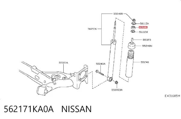 Bucha da haste de amortecedor traseiro 562171KA0A Nissan/Infiniti