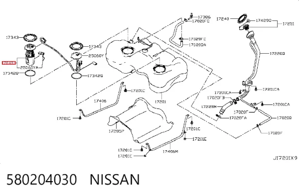 Carcaça do módulo da bomba de combustível 580204030 Nissan/Infiniti