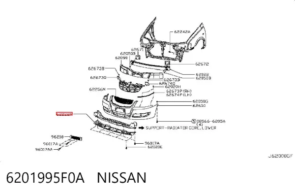 Spoiler do pára-choque dianteiro 6201995F0A Nissan/Infiniti