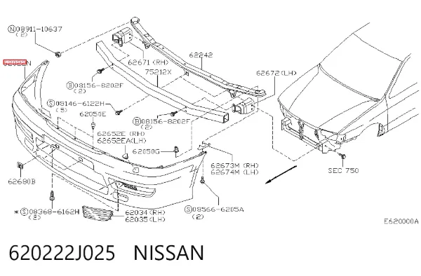 Pára-choque dianteiro 620222J025 Nissan/Infiniti