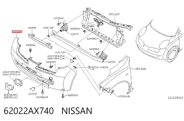 Pára-choque dianteiro 62022AX740 Nissan/Infiniti