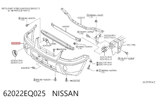 Pára-choque dianteiro 62022EQ025 Nissan/Infiniti