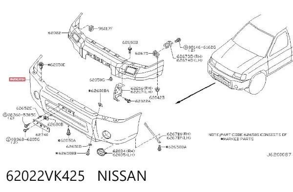 Pára-choque dianteiro 62022VK425 Nissan/Infiniti