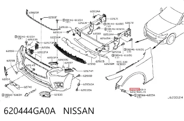 Consola do pára-choque dianteiro direito 620444GA0A Nissan/Infiniti