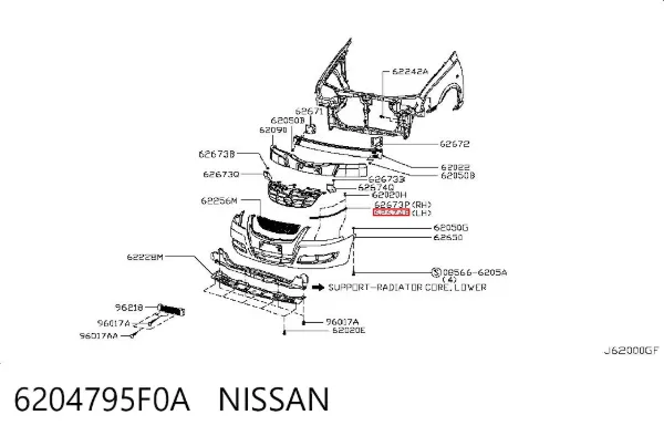 Consola externa esquerda do pára-choque dianteiro 6204795F0A Nissan/Infiniti