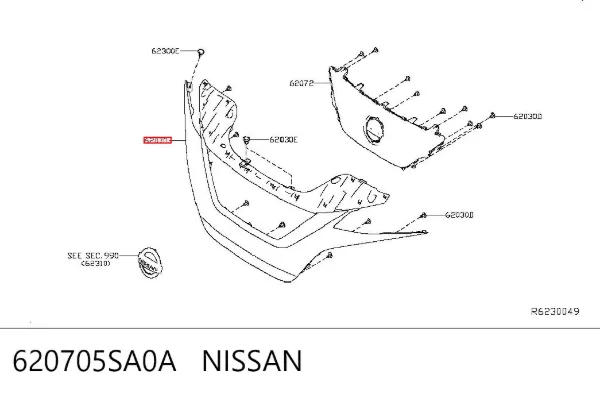 Grelha do radiador 620705SA0A Nissan/Infiniti
