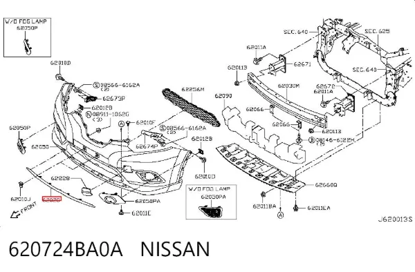 Moldura do pára-choque dianteiro 620724BA0A Nissan/Infiniti