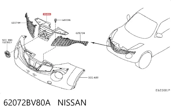 Grelha do radiador 62072BV80A Nissan/Infiniti
