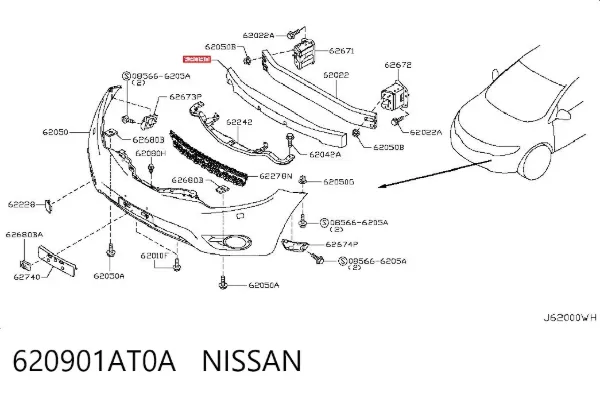 Absorvedor (enchido) do pára-choque dianteiro 620901AT0A Nissan/Infiniti