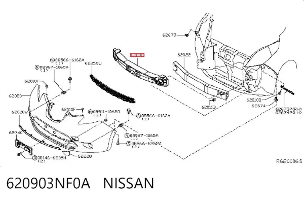 Absorvedor (enchido) do pára-choque dianteiro 620903NF0A Nissan/Infiniti
