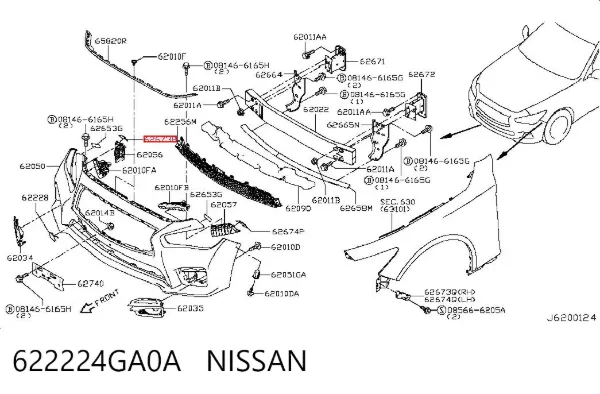Consola do pára-choque dianteiro direito 622224GA0A Nissan/Infiniti