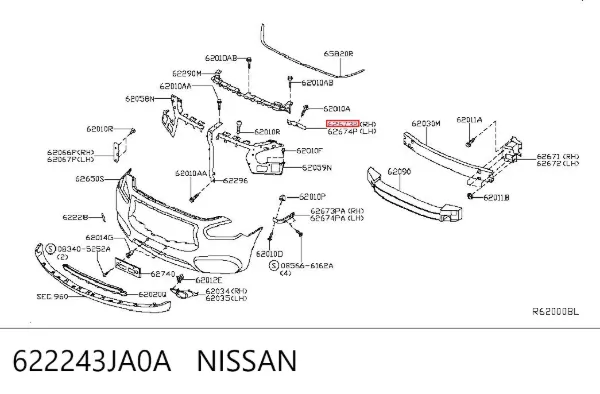 Consola do pára-choque dianteiro direito 622243JA0A Nissan/Infiniti