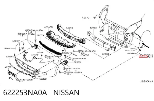 Consola do pára-choque dianteiro esquerdo 622253NA0A Nissan/Infiniti