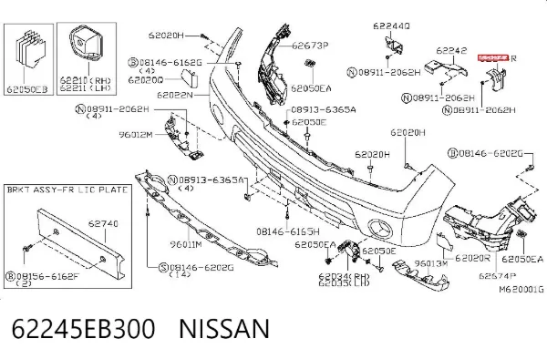Consola externa esquerda do pára-choque dianteiro 62245EB300 Nissan/Infiniti