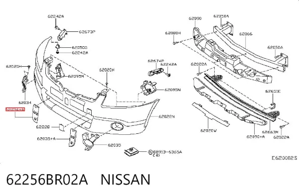 Grelha direita do pára-choque dianteiro 62256BR02A Nissan/Infiniti