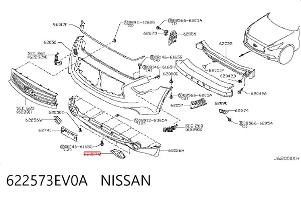 Borda (orla) das luzes de nevoeiro traseiras esquerdas 622573EV0A Nissan/Infiniti