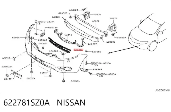 Grelha do pára-choque dianteiro 622781SZ0A Nissan/Infiniti